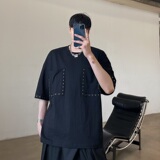 原创夏季新款圆领黑色织带铆钉装饰t恤休闲男潮半袖A345-1805-P55，男装T恤，电商A345