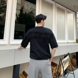 羽叶茑萝水溶立体刺绣宽松版黑色T恤设计师男装A345-1061-P55，男装T恤，电商A345