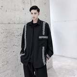 2025秋款复古风不规则宽松长袖时尚洋气黑色衬衣男A345-1207-P75，男装衬衫，电商A345