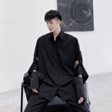 2025新款暗黑风小众原创设计条纹拼接可拆袖衬衫潮A345-1217-P75，男装衬衫，电商A345