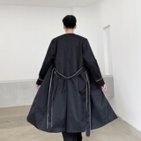 长款风衣男潮流韩范包边条纹外套春秋薄款飘逸时尚大衣1508-P115，男装风衣，电商A345