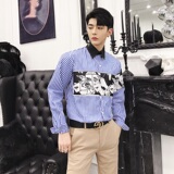 2019个性气质印花衬衣兰竖条文艺范男衬衫A345-1007-P75，男装衬衫，电商A345