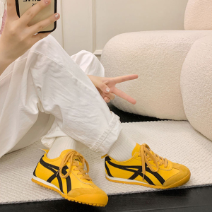 牛皮版~真皮软底黄色阿甘鞋复古德训鞋女2024新款百搭运动休闲鞋