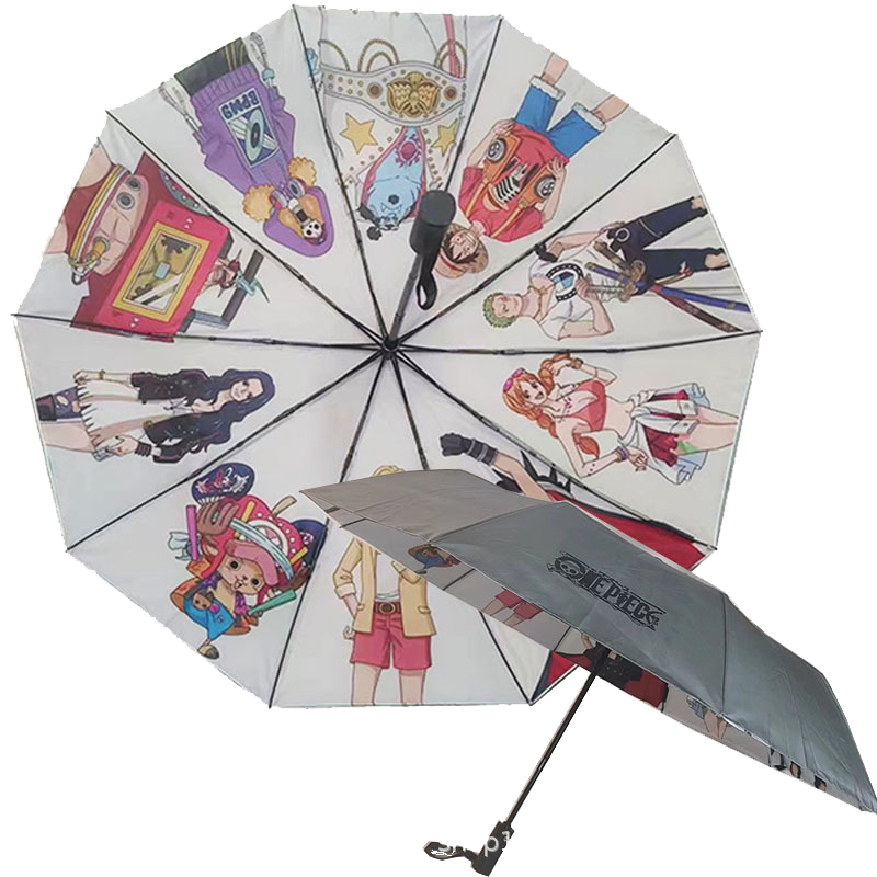 镭射雨伞夜行反光遇水变色晴雨两用全自动折叠防晒海贼王炫彩雨伞