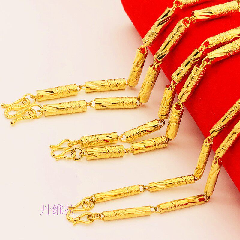 情侣款圆柱实心项链 24k镀黄金色越南沙金竹节男粗大金链子不掉色