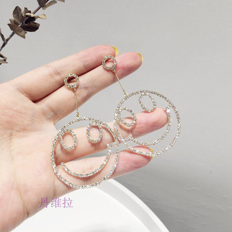 韩国风少女心可爱卡通镶钻笑脸表情耳环 夸张闪闪百搭耳坠配饰品