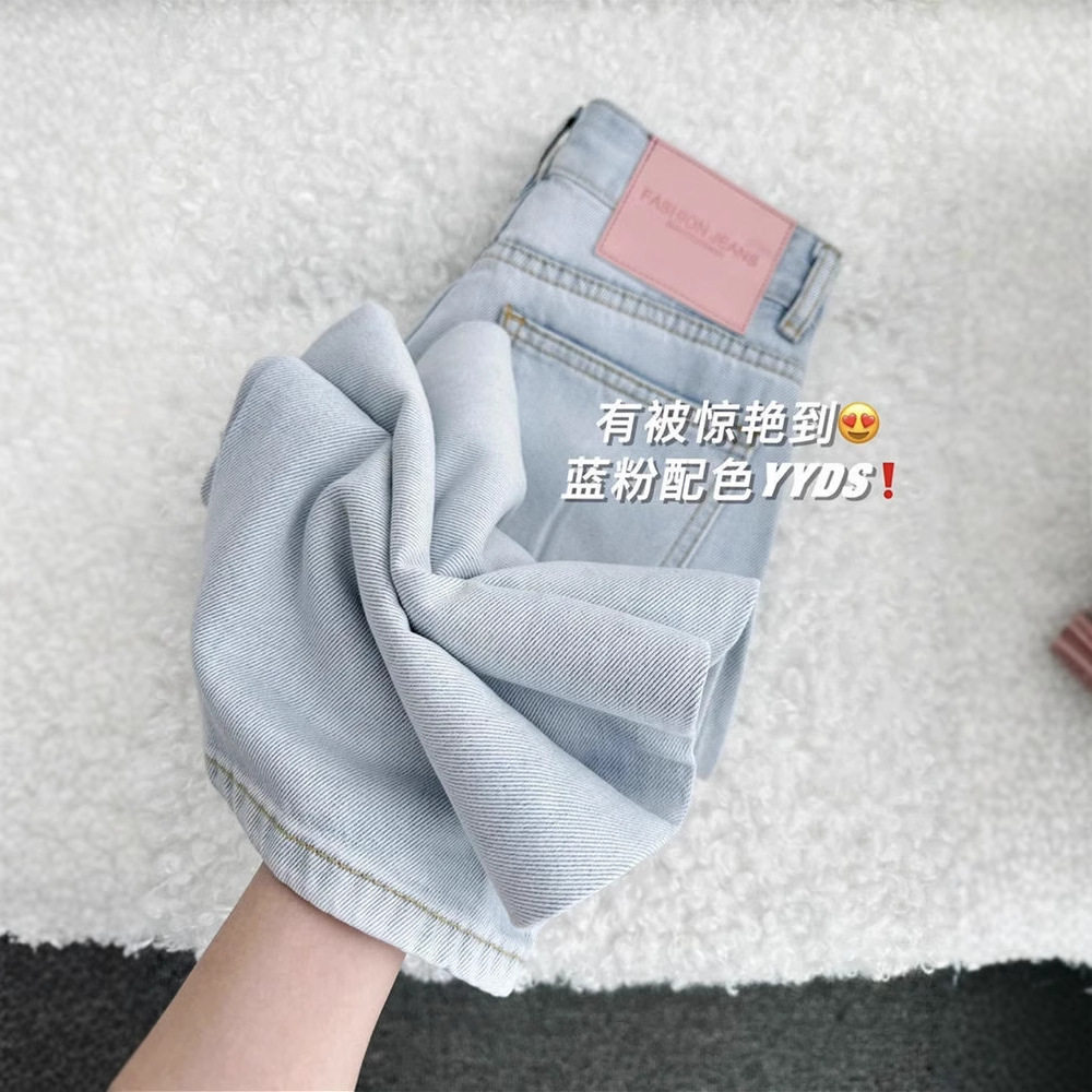 浅蓝高腰阔腿牛仔裤女薄款显瘦