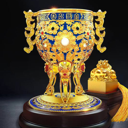 大号金瓯永固杯丁明鸿老师创作花丝镶嵌珐琅彩艺术摆件收藏礼品