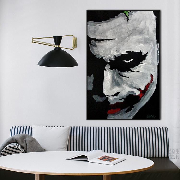 现代个性经典dc电影反派小丑装饰画joker黑白画卧室挂画 希斯莱杰