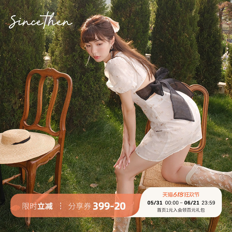 sincethen娇嗔少女仙女裙女法式碎花裙收腰甜辣连衣裙夏裙子薄款
