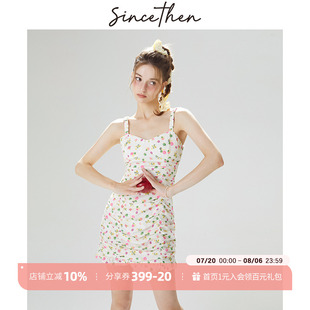 sincethen倫敦甜茶法式 連衣裙女夏季 碎花包臀吊帶裙浪漫露背短款