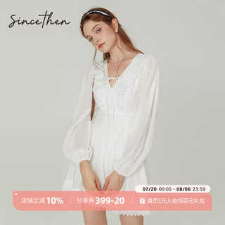 sincethen白色连衣裙法式长袖裙白裙高级感小个子短裙短款裙子女