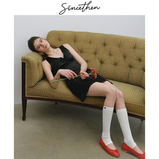 sincethen夜的尾羽法式复古连衣裙公主风小黑裙V领A字裙黑色短裙