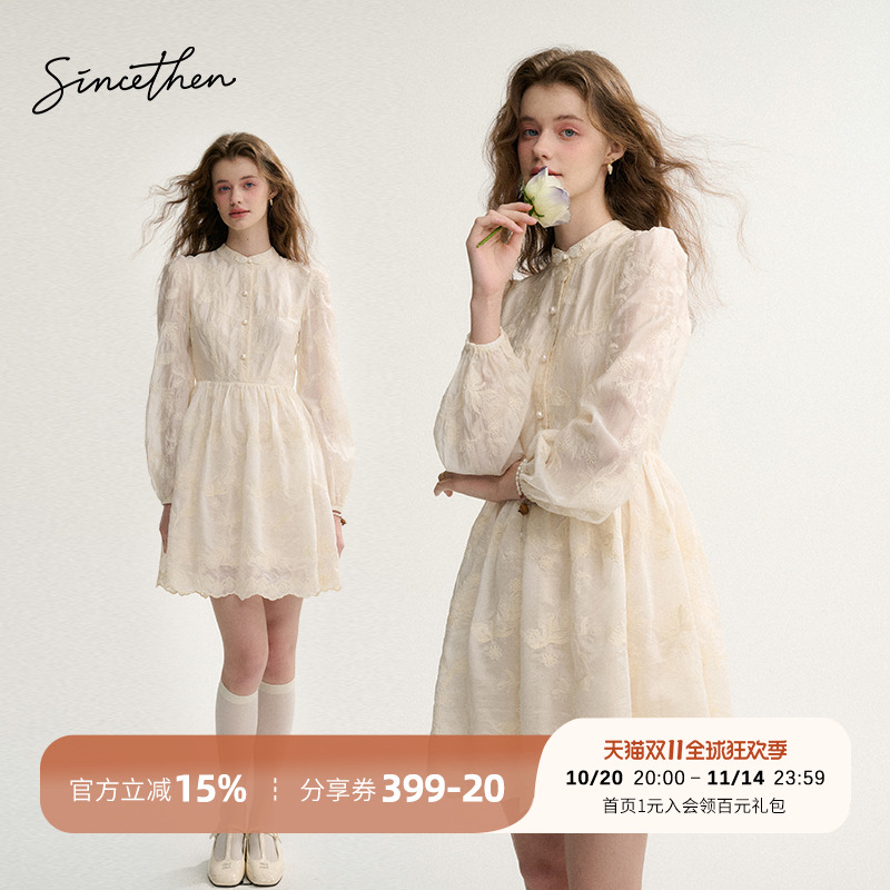 sincethen长袖小白裙短款连衣裙