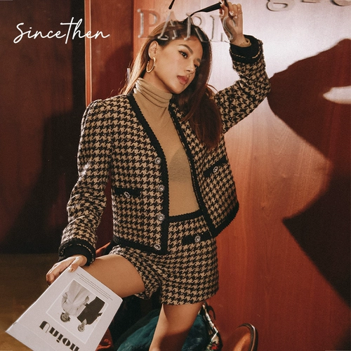 since then Ретро шорты, куртка, комплект, французский ретро стиль, в стиле Шанель, высокая талия