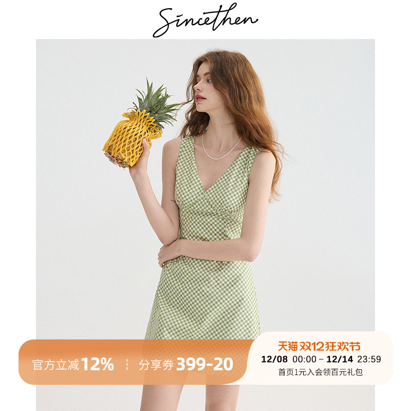 sincethen法式复古格子连衣裙夏