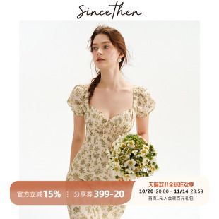 裙子小个子短裙度假仙女连衣裙女夏季 碎花裙泡泡袖 法式 sincethen