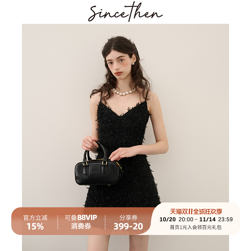 sincethen黑色吊带裙小礼服女