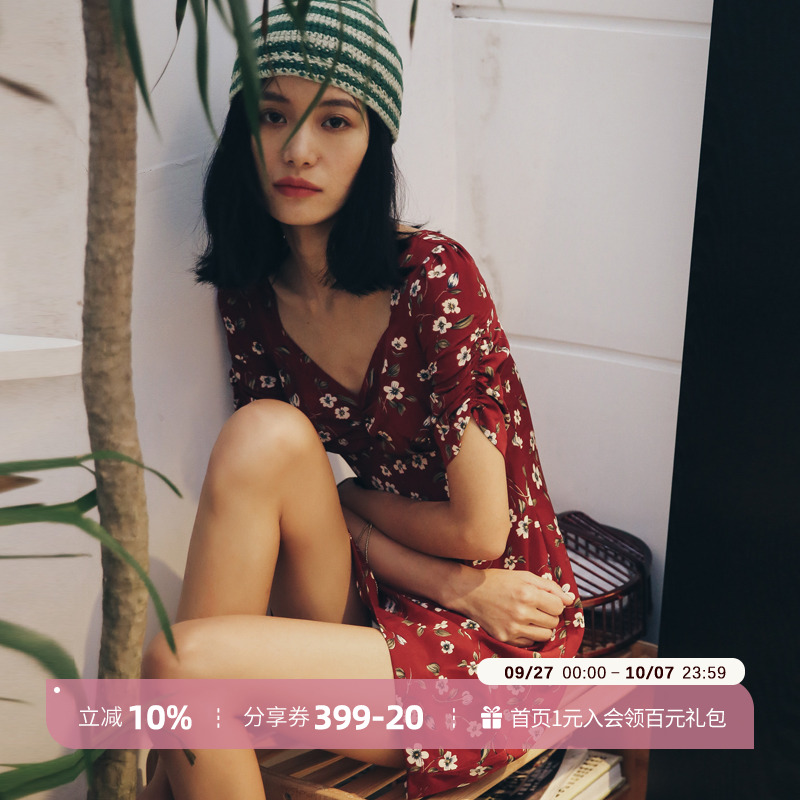 sincethen金智秀复古碎花连衣裙
