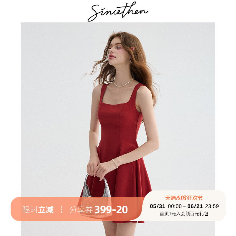 sincethen红色连衣裙礼服穿搭红裙背心吊带裙法式小短裙红裙子女