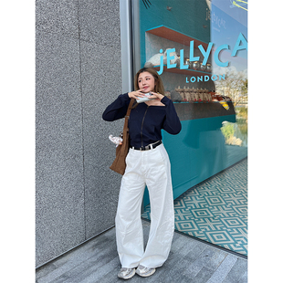 LTGIRL秋冬大码美式复古白色阔宽松显瘦休闲直筒弯刀牛仔裤长裤