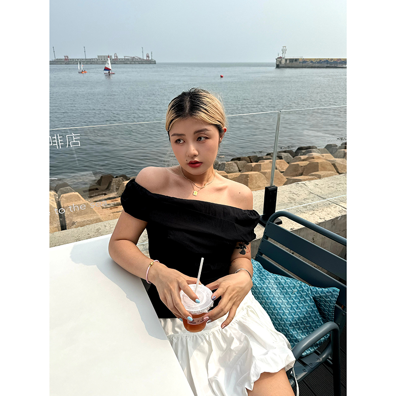 短袖纯欲风一字肩女t恤