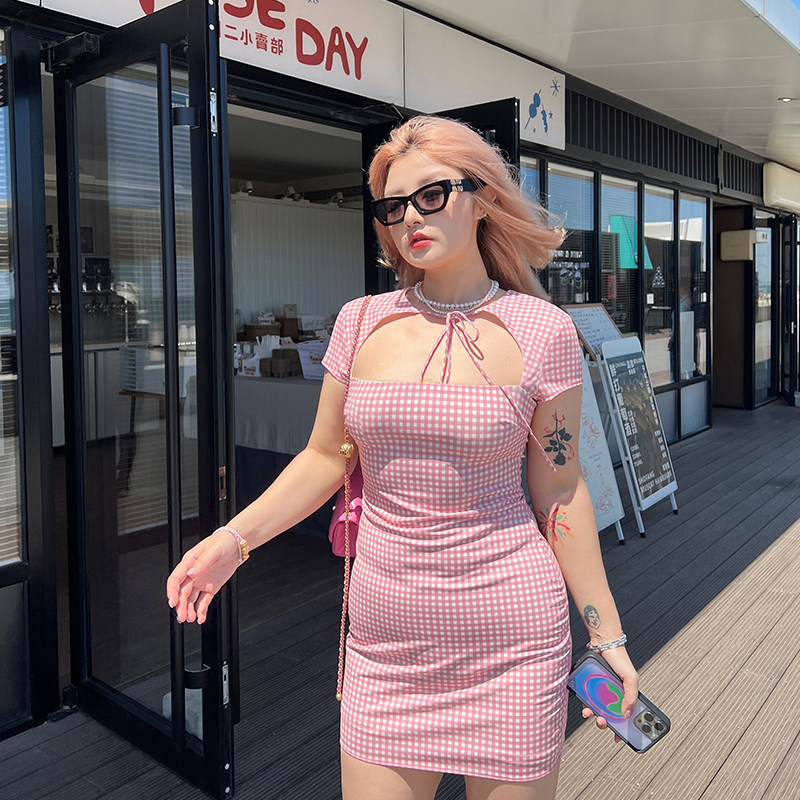 LTGIRL糖几少女度假风芭比娃娃仙女氛围感微胖大码系带连衣裙夏