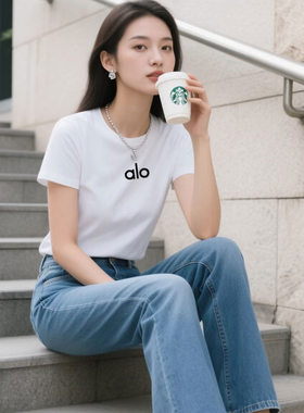 ALO短袖T恤女夏季新款字母印花时尚宽松百搭外穿打底运动上衣潮
