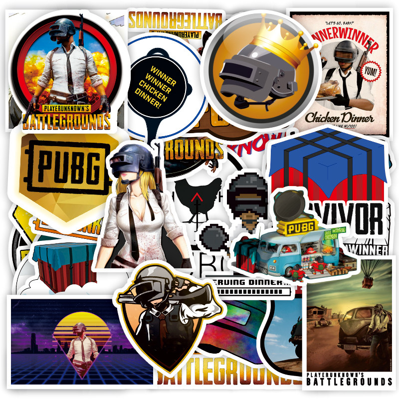 29张绝地求生吃鸡贴纸个性防水贴行李箱电脑装饰贴画防水笔记本滑板