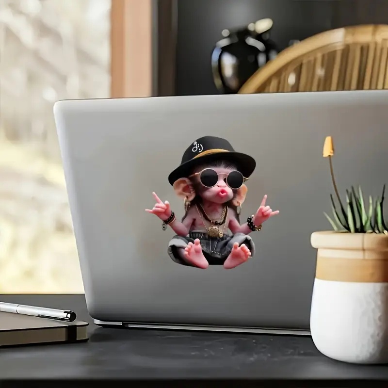 可爱搞笑帽子猴子贴纸可爱汽车身划痕遮挡个性创意电动车摩托贴画