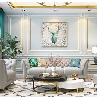 轻奢现代简约风拉扣沙发小户型客厅组合直排布艺奶油风沙发 美式