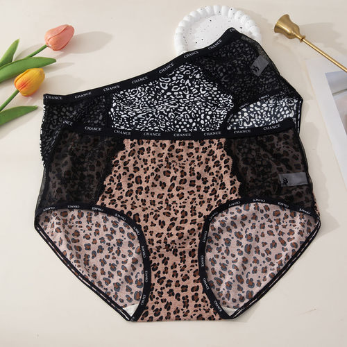 大码内裤女胖mm中腰豹纹蕾丝性感