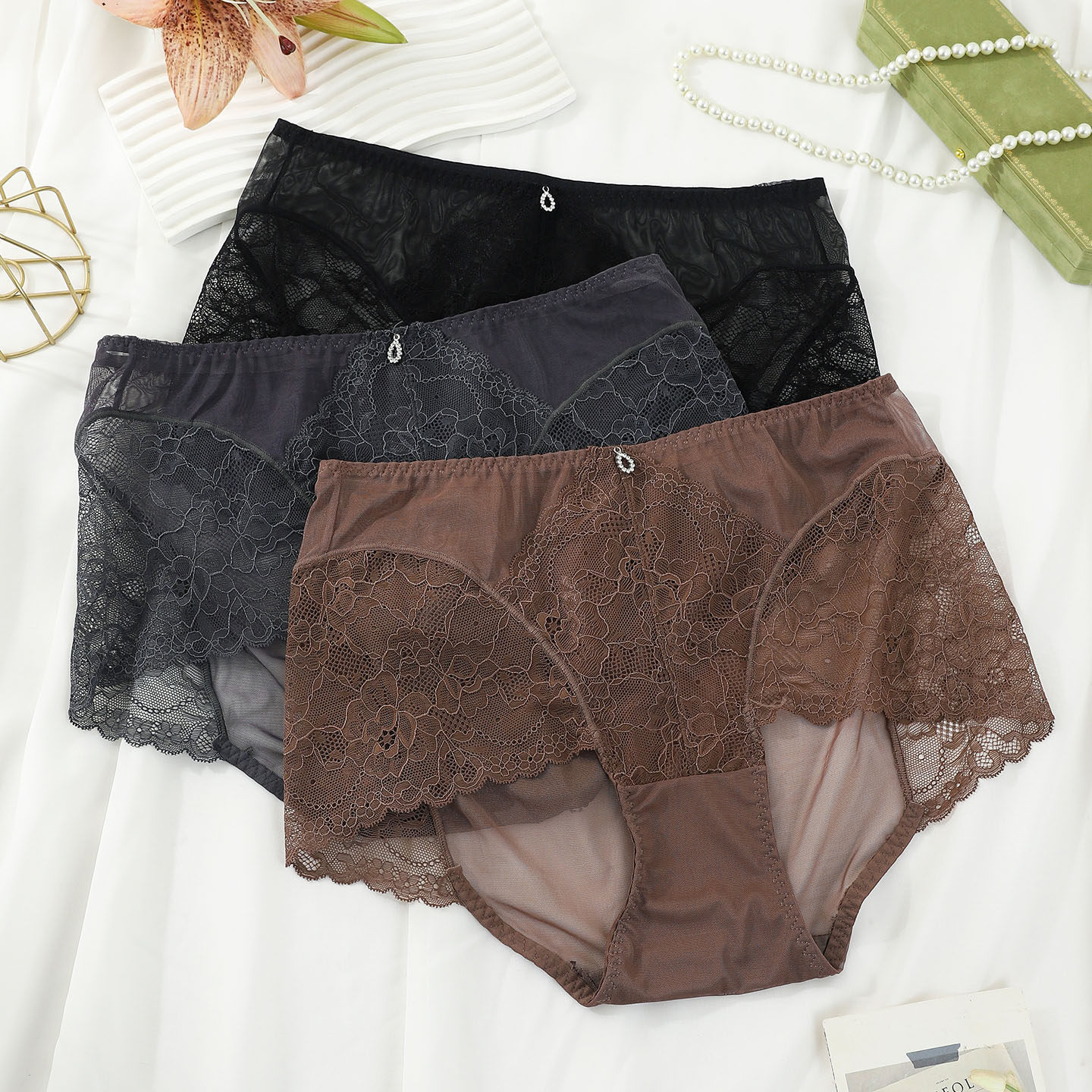 蕾丝内裤女胖mm中高腰性感纯欲风
