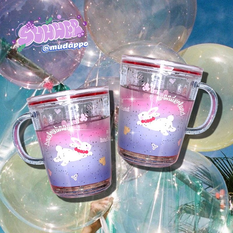 可爱软萌兔年礼物少女心粉嫩注水杯Y2K仙女星星流沙双层隔热杯子
