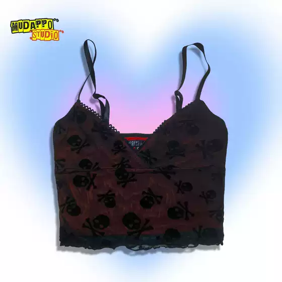 Only 9 Pieces Available, Authentic American Co-Branded Dark Gothic Style Sexy Short Mesh Skeleton Camisole