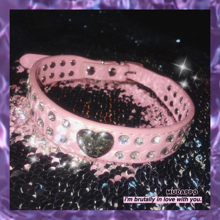 禁锢的爱摇滚甜心 粉色爱心桃心双排钻chocker皮项圈朋克项链包邮