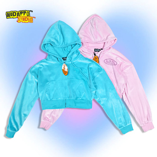 仅一批美国单复古辣妹丝绒字母烫钻休闲连帽衫 上衣 卫衣外套女短款