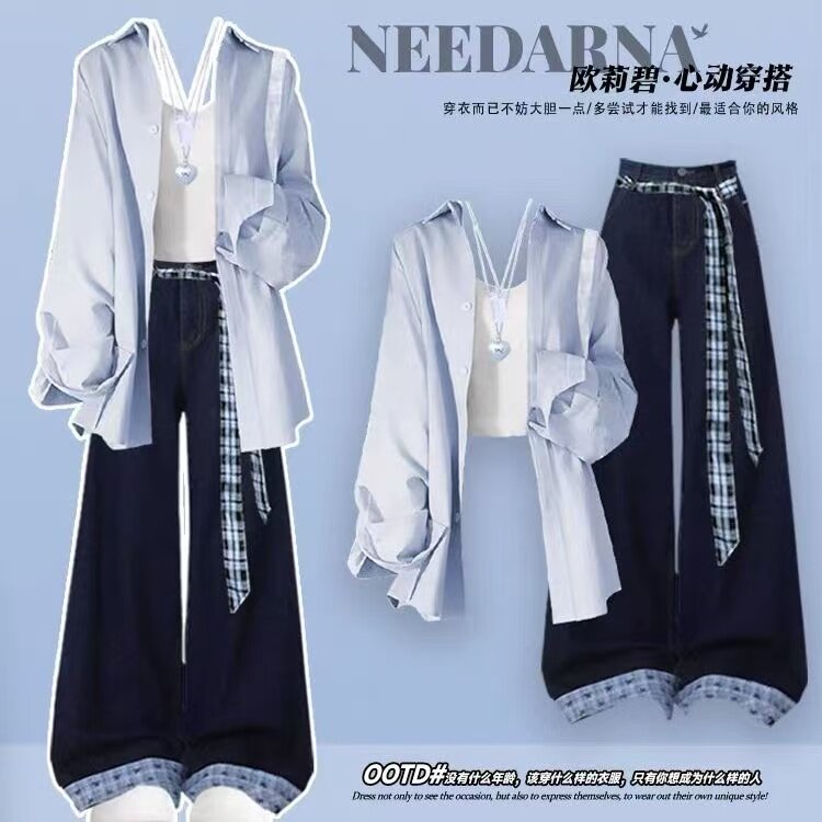 韩系多巴胺减龄衬衫2026超火穿搭一整套初夏独特漂亮绝美小套装裤