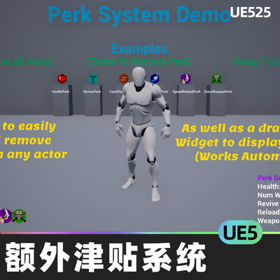 Perk System额外津贴系统健康福利速度提升图标小组件添加蓝图UE4