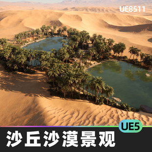 Landscape沙丘沙漠景观5.1虚幻UE5棕榈树湖泊绿洲 Dune Desert