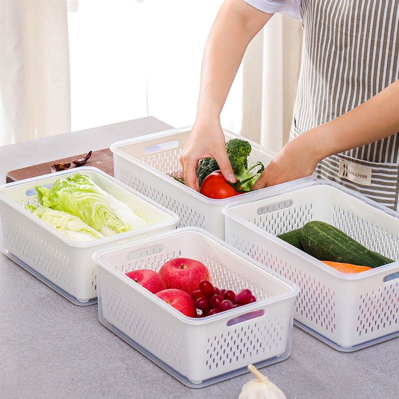 冰箱收纳盒冷冻密封盒家用生鲜储物盒冰柜蔬菜沥水保鲜盒食品级