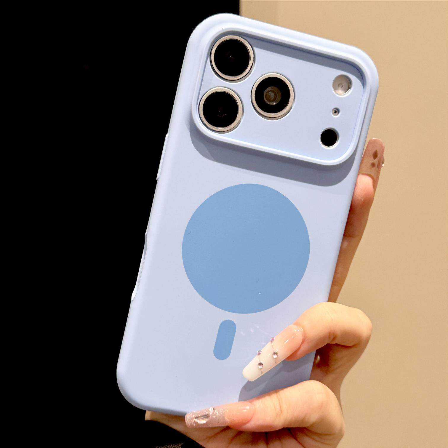 新款雾蓝色棒棒糖撞色磁吸圈适用苹果18Promax手机壳iphone17pro液态硅胶壳16精孔15简约ins风防摔保护套