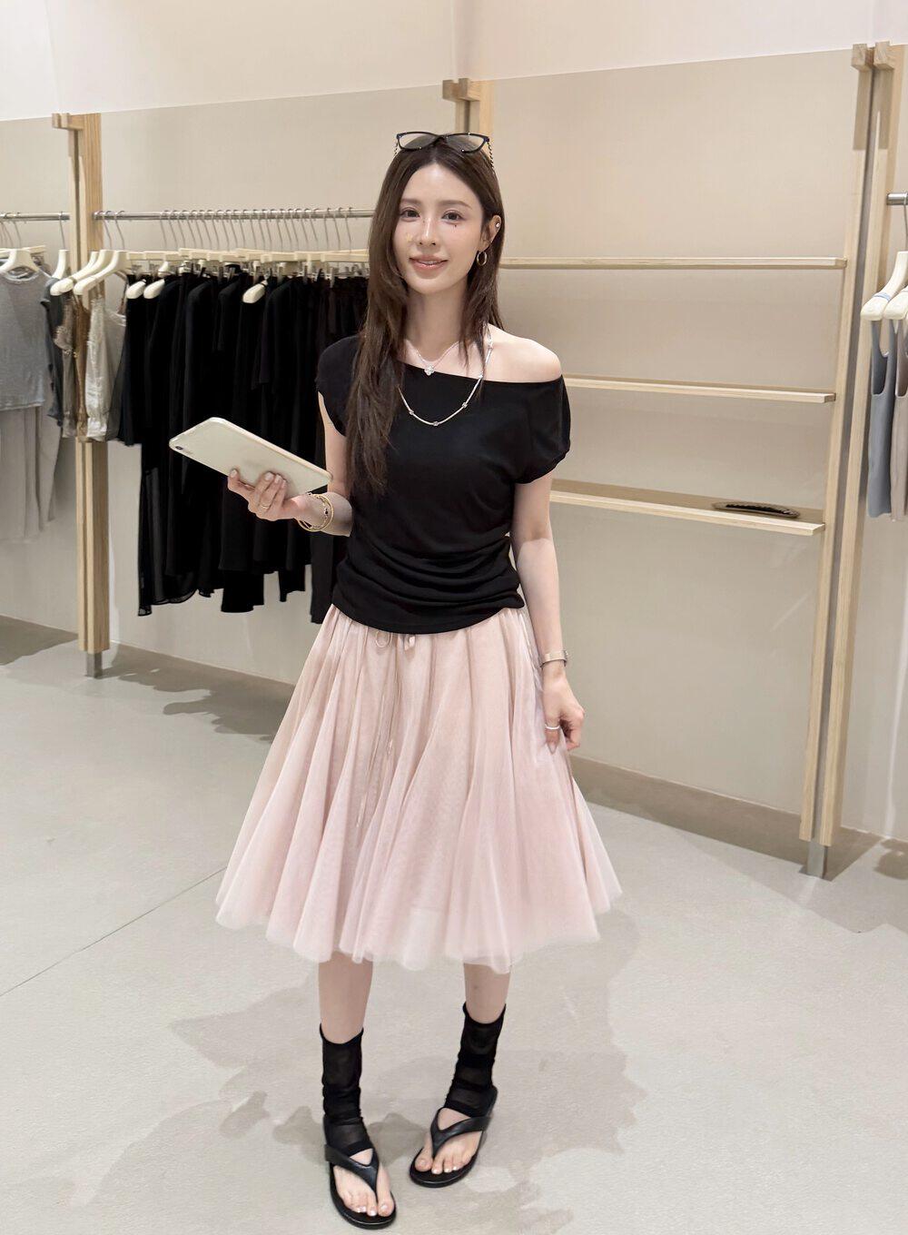 ANYMORE韩女氛围感纱裙百搭温柔腰头抽绳可调节短款半身裙  L1171