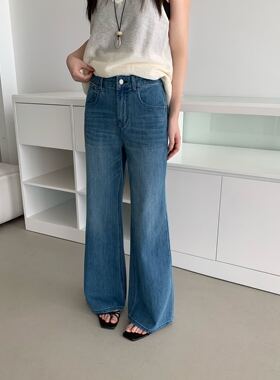 THE MS2217韩版四面弹直筒微喇牛仔裤女26年夏款高腰显瘦显高裤子