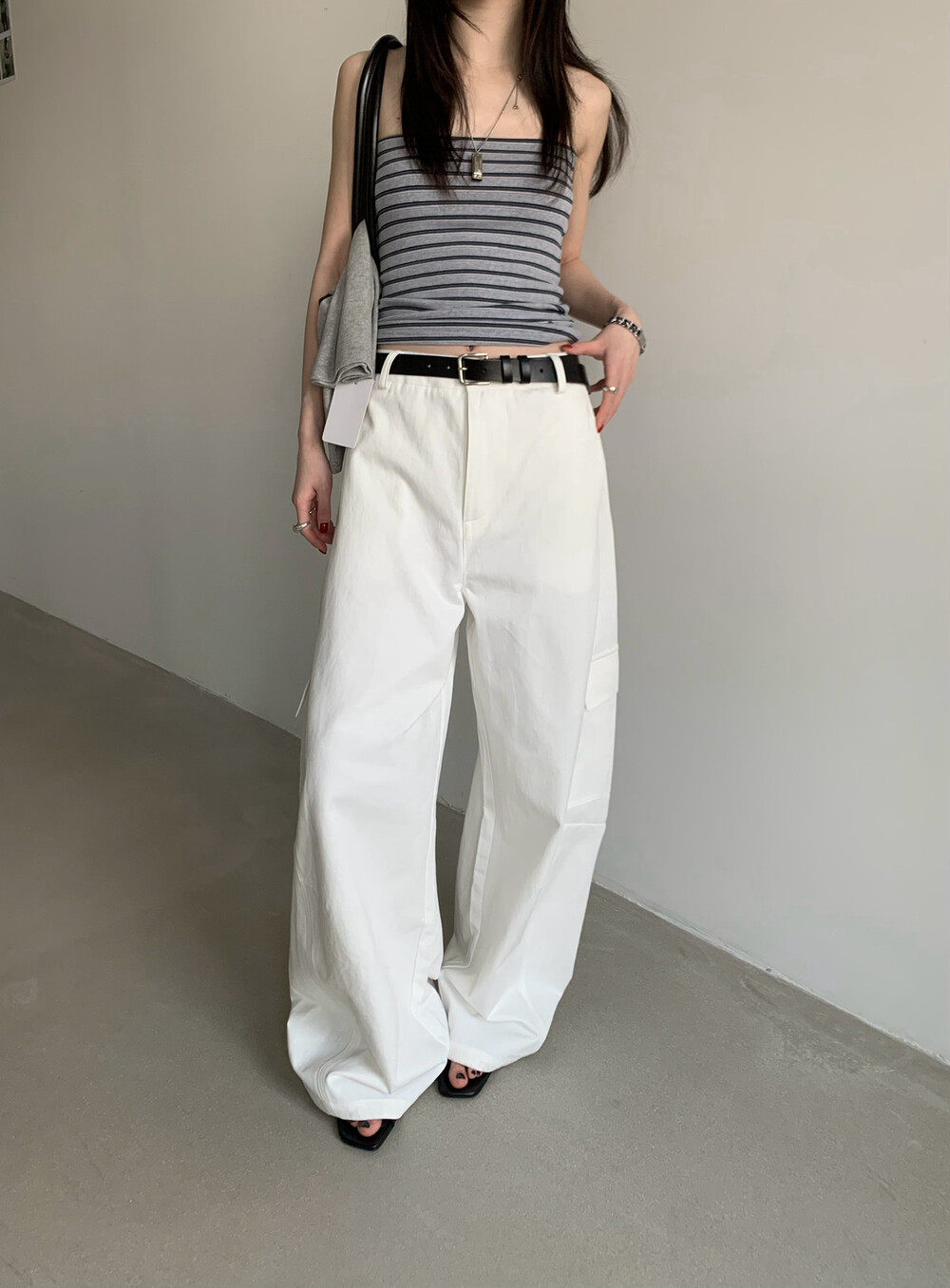 TABLE韩系松弛感工装解构设计阔腿裤女夏宽松显瘦百搭休闲裤35096