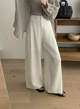 TABLE正品夏季新款韩版宽松通勤简约亚麻阔腿显瘦百搭休闲裤女潮