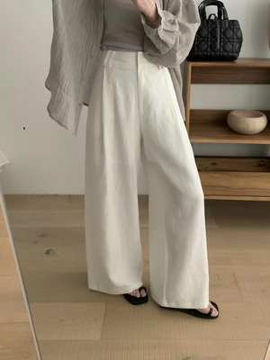 TABLE正品夏季新款韩版宽松通勤简约亚麻阔腿显瘦百搭休闲裤女潮