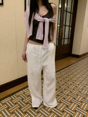 TABLE韩系松弛感亚麻阔腿裤慵懒风薄款透气松紧腰休闲裤 36701