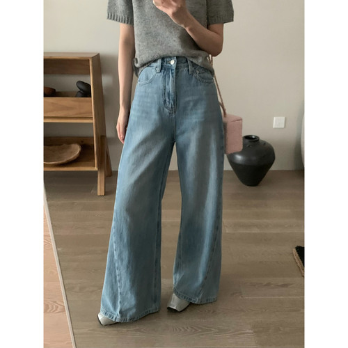 TABLE新品2024早秋韩系简约百搭直筒显瘦阔腿牛仔裤长裤女潮 9275