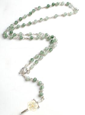 热销孔雀蓝仿石十字架念珠项链